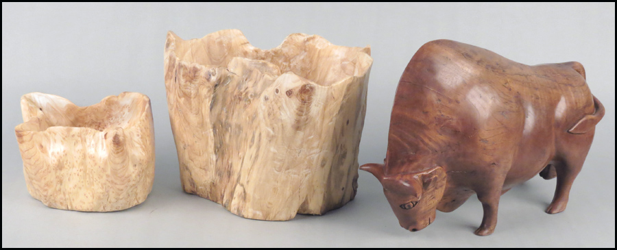 CARVED BURLWOOD BULL. Together