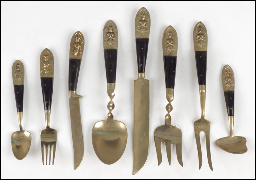 SIAMESE BRASS AND WOOD FLATWARE