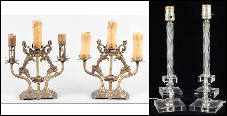 PAIR OF LUCITE TABLE LAMPS. Together