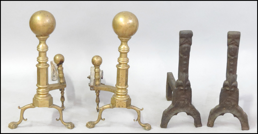 PAIR OF IRON ANDIRONS. Together