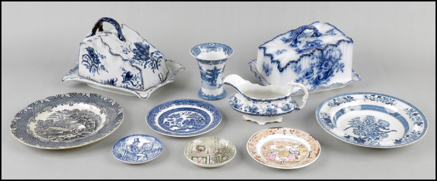 TWO ENGLISH BLUE AND WHITE SEMI-PORCELAIN