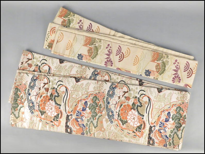 TWO JAPANESE BROCADE OBI. Condition: