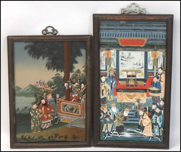 TWO JAPANESE REVERSE PAINTED GLASS