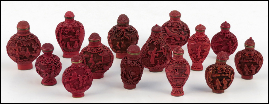 COLLECTION OF LACQUERED SNUFF BOTTLES.