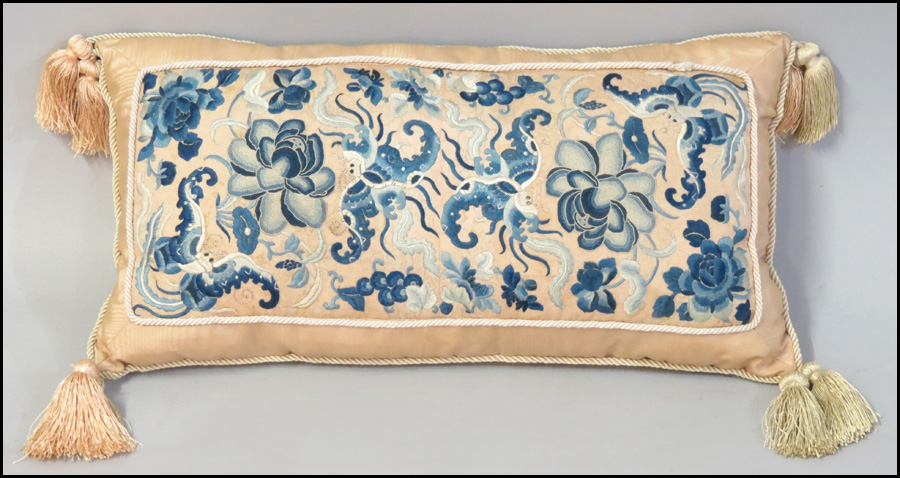 CHINESE EMBROIDERED SILK PILLOW.