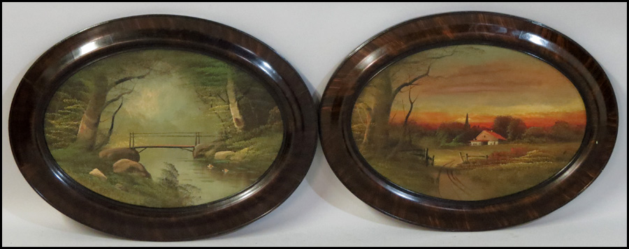 PAIR OF FRAMED OVAL LANDSCAPE PAINTINGS  17afbd