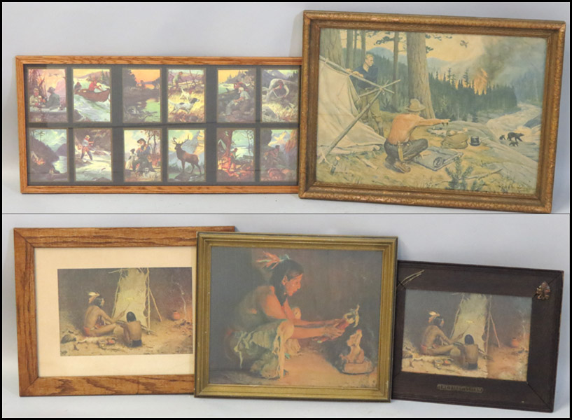 GROUP OF FIVE ASSORTED FRAMED DECORATIVE