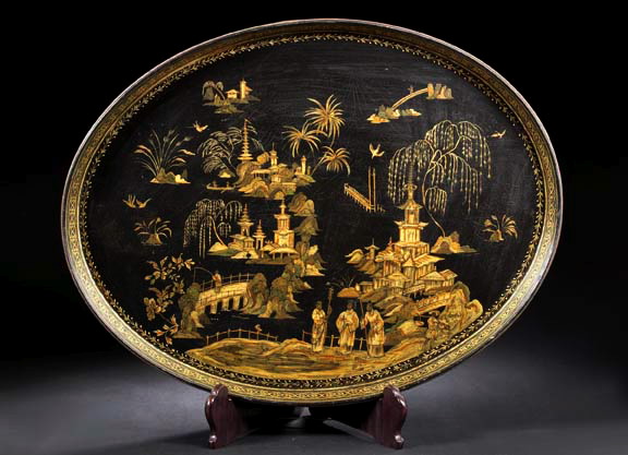 Large English Black Lacquered Papier Mache 29722