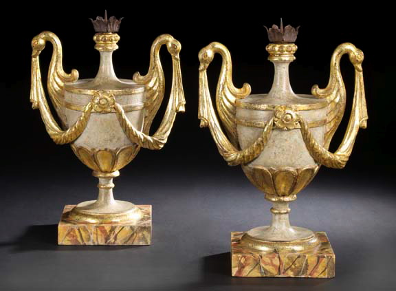 Large Pair of Italian Carved, Parcel-Gilt