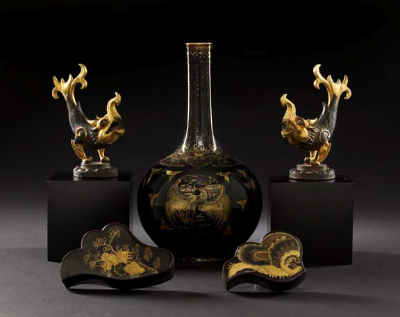 Japanese Black-and-Gold Lacquered