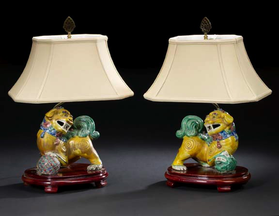 Pair of Chinese Polychrome-Glazed