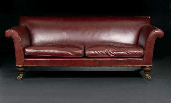 Edwardian Mahogany and Russet Leather-Upholstered