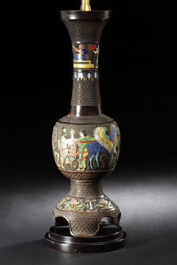 Unusual Chinese Champleve Enamel Footed