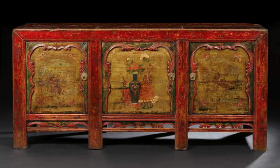 Sino-Tibetan Polychromed Side Cabinet,