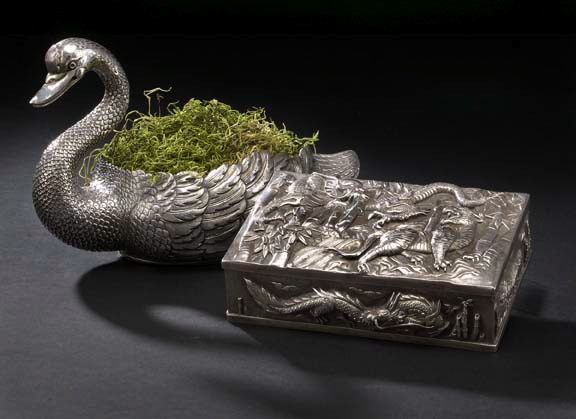 Indian Sterling Silver Swan-Form Jardiniere,