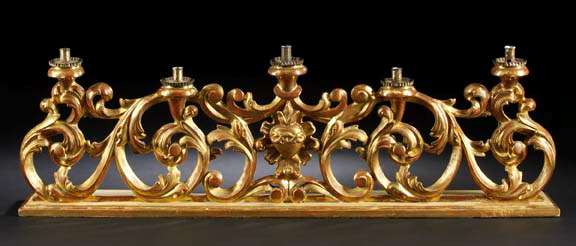 Large Italian Carved Giltwood Five-Candle