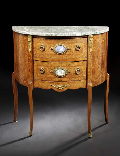 Louis XV-Style Burlwood and Marble-Top