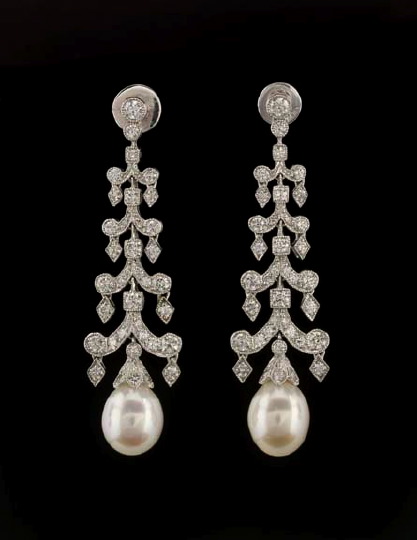 Pair of Platinum, Diamond and Pearl