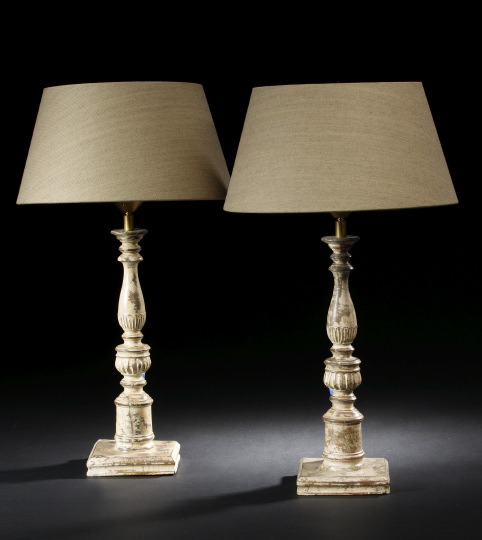 Pair of Wooden Candlestick Lamps,