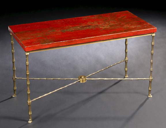 Louis XVI-Style Red-Lacquered and Brass