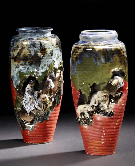 Elaborate Pair of Japanese Art Pottery