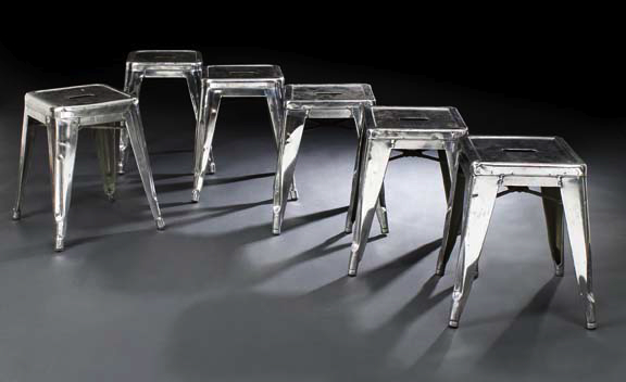 Suite of Six Polished Metal Stools,