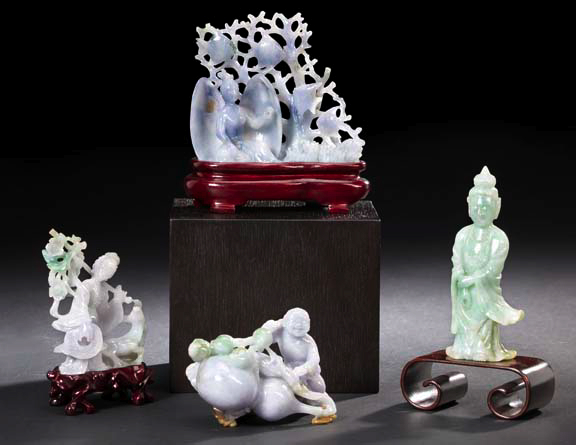 Two Chinese Carved Jadeite Figures,