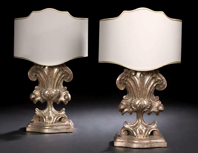 Pair of Italian Carved and Silver-Leafed