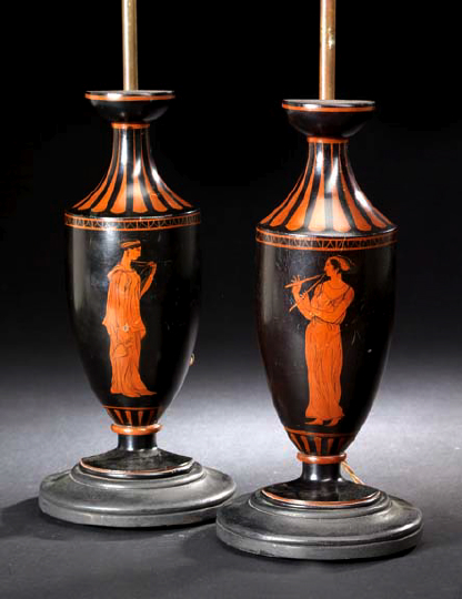 Pair of French Red Figure-Painted