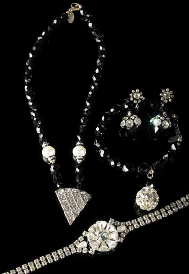 Pair of Faux Onyx and Rhinestone