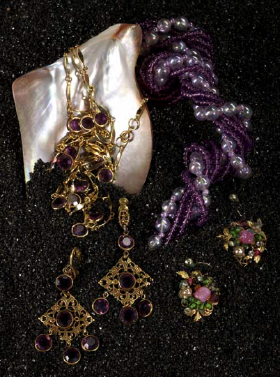 Long Gold-Toned and Faux Amethyst