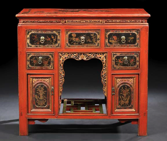 Chinese Red Lacquered and Painted