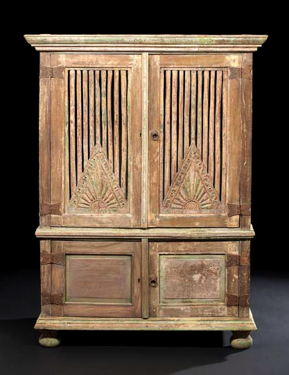 Provincial Indian Polychromed Wood Cabinet,