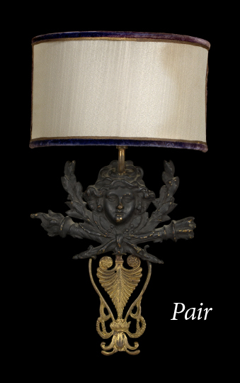 Pair of French Gilt- and Matte-Black-Patinated