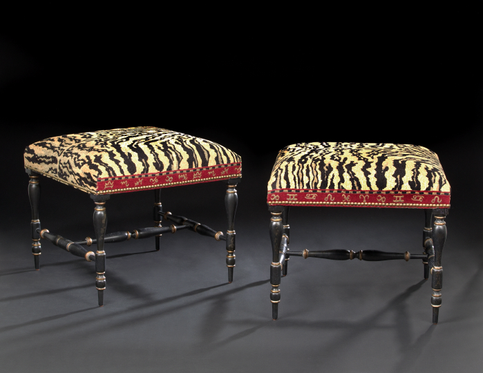 Pair of Ebonized and Faux Tiger Upholstered 2a76a