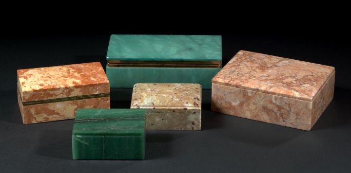 Group of Five Hardstone Table Boxes,