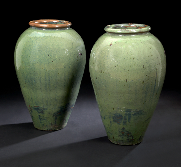 Large Pair of Chinese Green-Glazed