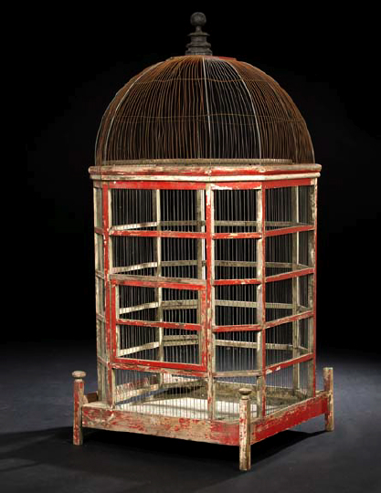 Indian Polychromed and Wire Birdcage,