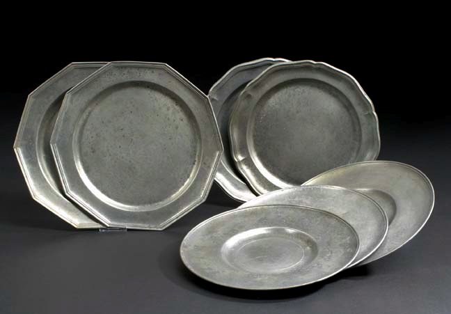 Group of Seven Pewter Plates, 