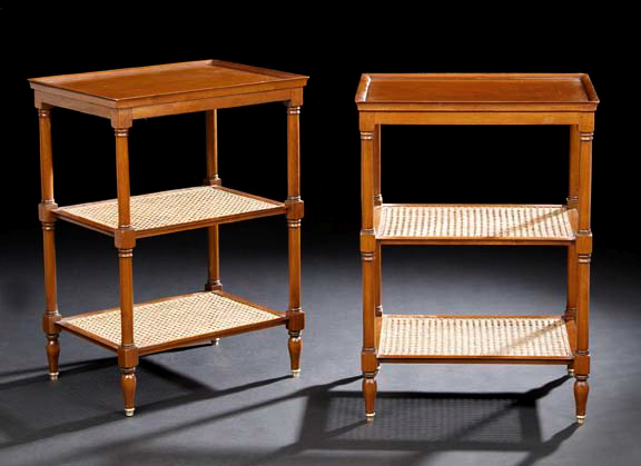 Pair of Mahogany and Cane Tiered Tables,