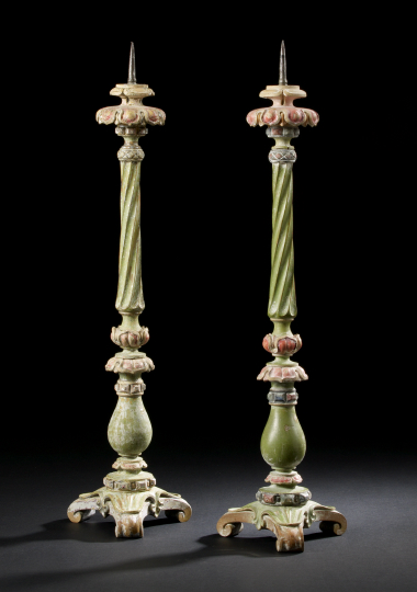 Pair of Italian Carved, Pea-Green