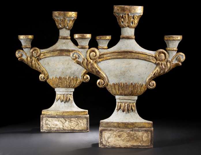 Monumental Pair of Italian Carved, Faux-Marbred,