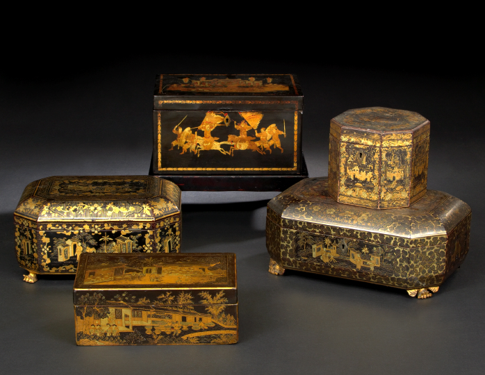 Chinese Export Black-Lacquered Tea Caddy,
