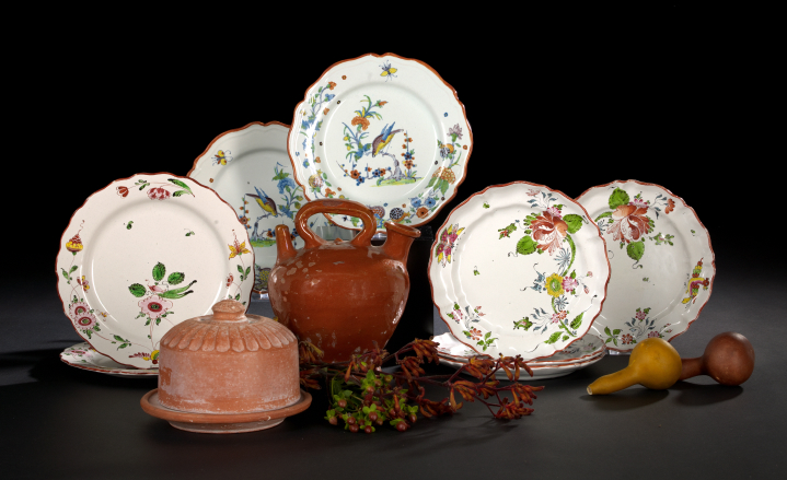 Set of Four French Faience Avian-