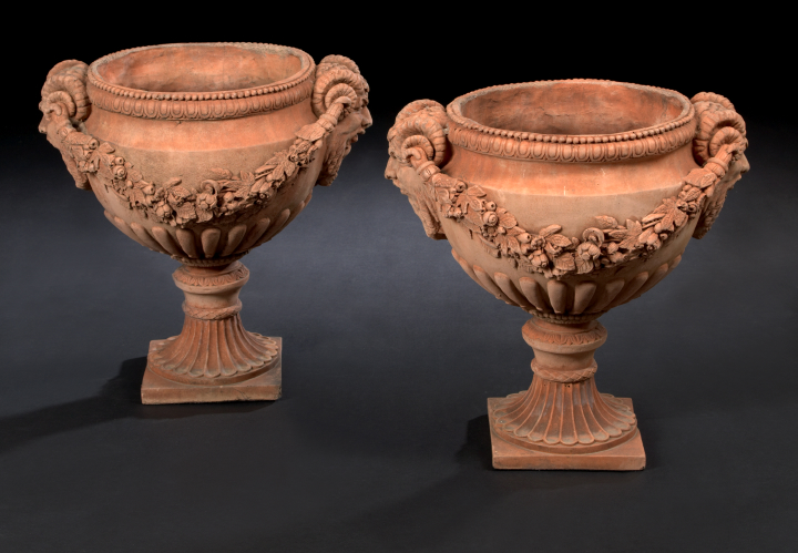 Pair of Terra Cotta Garden Urns  2a915