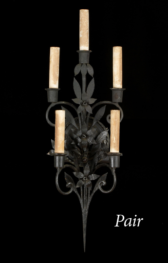 Pair of Cut and Wrought Iron Tiered 2a919