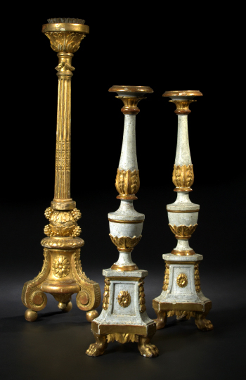 Pair of Italian Gilded and Pale Gray-Painted