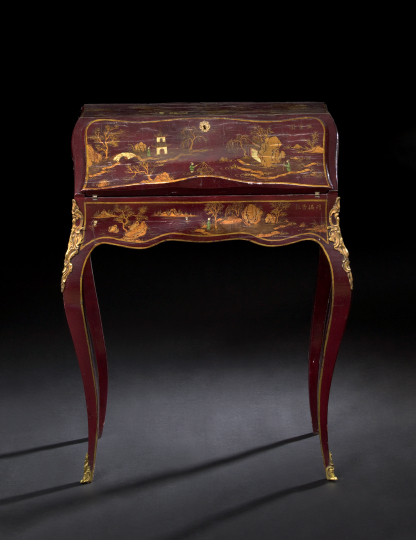 Attractive Louis XV-Style Burgundy-Lacquered,