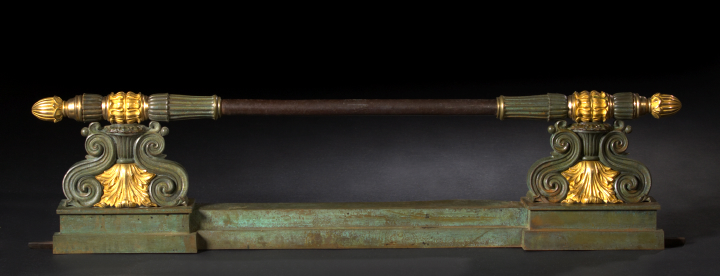 French Verdigris-Patinated and Parcel-Gilt