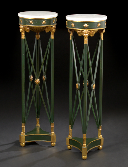 Pair of Directoire-Style Teal Green-Painted